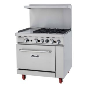 36” Wide, 4 Burner Liquid Propane Range with 12” Griddle, Left side