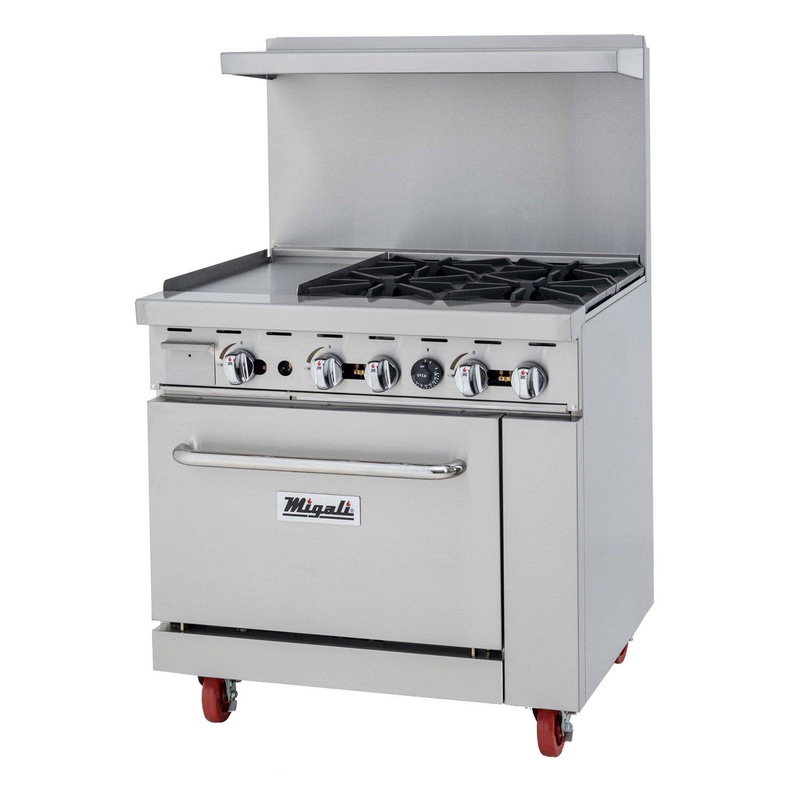 36” Wide, 4 Burner Liquid Propane Range with 12” Griddle, Left side
