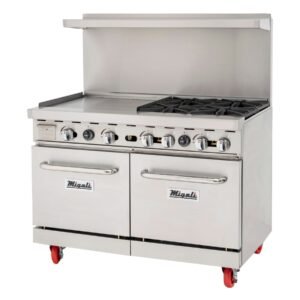 48” Wide, 4 Burner Liquid Propane Range with 24” Griddle, Left side