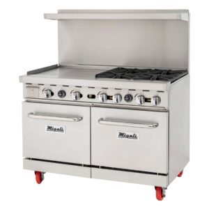 48” Wide, 4 Burner Natural Gas Range with 24” Griddle, Left side