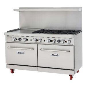 60” Wide, 6 Burner Natural Gas Range with 24” Griddle, Left side