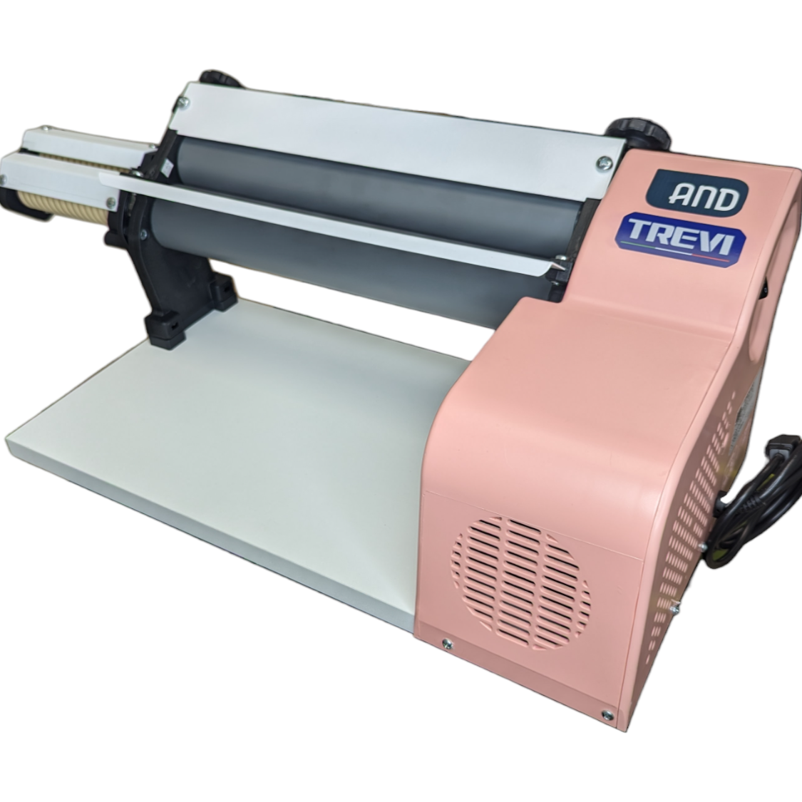 TREVI Fondant and dough rolling sheeter 14½" width cylinder, electric, with dough cutter, non-stick rollers, PINK - Image 4