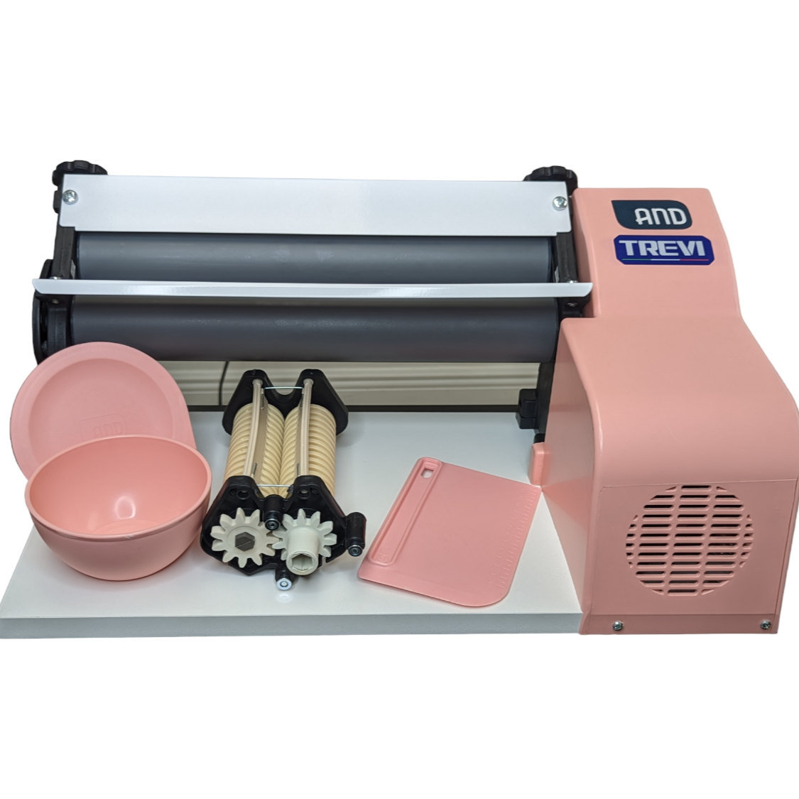 TREVI Fondant and dough rolling sheeter 14½" width cylinder, electric, with dough cutter, non-stick rollers, PINK - Image 7
